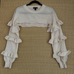 J.Crew Cream Ultra crop custom sweater with ruffle sleeves size S - Eras Tour